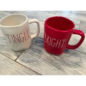 Rae Dunn Mugs Coffee Cups Lot of 2 Jingle Bright Spell Out NWOT Christmas Gifts